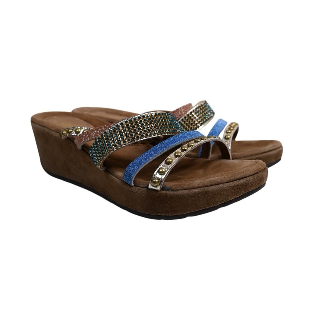 Azura Women's EU 41 Stylish Wedge Suede Leather Sandals Jeweled Studded